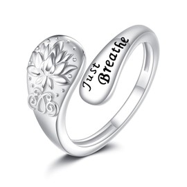 AXOMY Just Breathe Ring 925 Sterling Silver Lotus Just Breathe Thumb Adjustable Hope Rings Inspirational Jewelry Gifts for Women