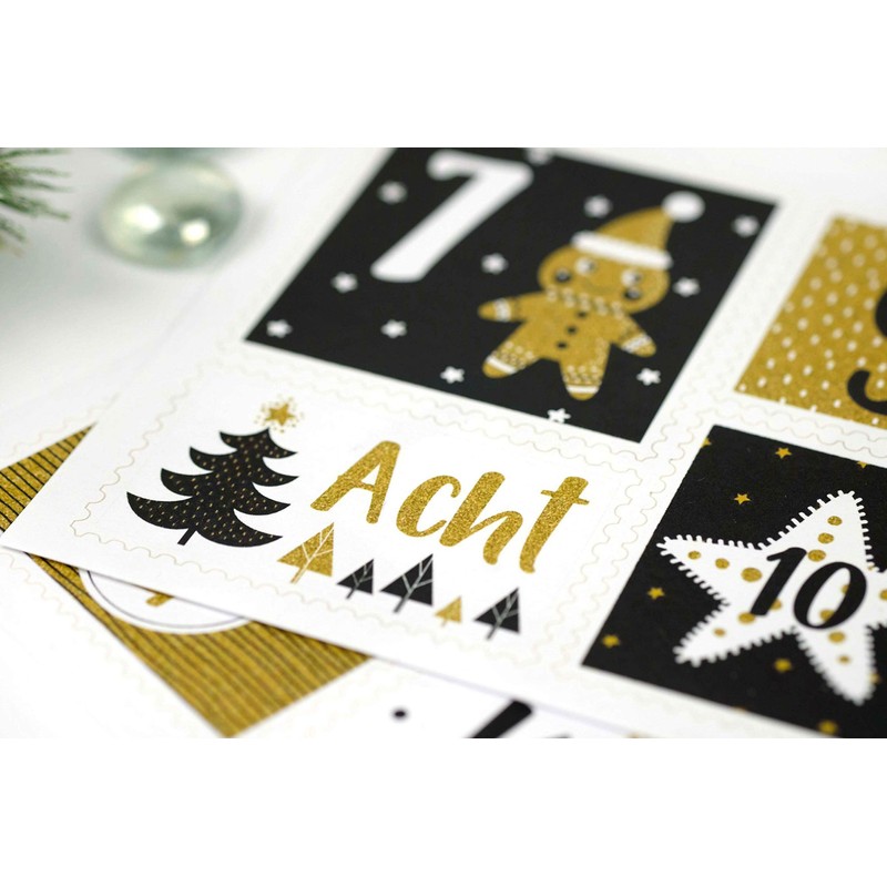 Papierdrachen 24 Advent Calendar Number Stickers – Stamp Gold No.