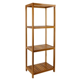VaeFae Teak Bathroom Shelf, 4-Tier Storage Shelf, Wooden Stand Shelf Organizer for Bathroom, Kitchen, Living Room, Laundry, Garage