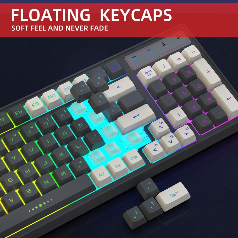2.4G Wireless Gaming Keyboard 96 Keys Ergonomic Long Standby Time