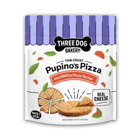 Three Dog Bakery® Pupinos Pizza™ MARGrrrita Dog Treats – Crunchy Pizza-Shaped Dog Biscuits – Made with Real Cheese & Pizza Spices – Baked in The USA – 16 oz Bag