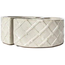 Alfresco Home Trellis 2-Moon Shaped Cermaic Umbrella Planter in Crema