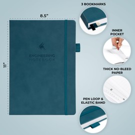 Clever Fox Engineering Notebook – Hardcover Grid Notebook with Numbered Pages, Table of Contents – Patent, Lab & Invention Journal for Engineers & STEM (Dark Teal)