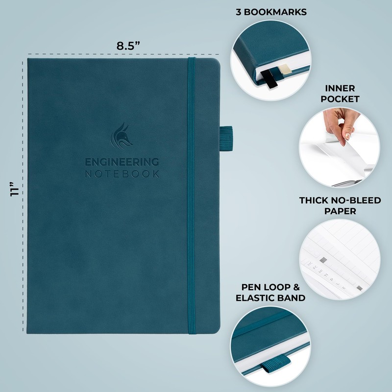 Clever Fox Engineering Notebook – Hardcover Grid Notebook with Numbered