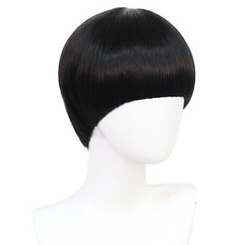 BESTBEL Black Bowl Cut Wigs for Men Short Black Mushroom Wigs with Bangs