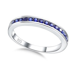 AGRULE Blue Stone Ring for Women Half Eternity Band Ring Sterling Silver Silver September Birthstone Rings 0.5 Carat Sapphire Rings, Size 10