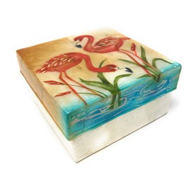 Kubla Craft Capiz Shell Keepsake Box, Pair of Flamingos, 4 x 4