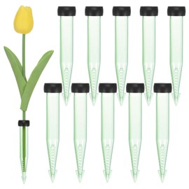 M METERXITY 50-Pack Floral Water Tubes, 4 Inch/ 10cm Plastic Floral Tubes with Rubber Caps for Flower Arrangements, Fresh Flower Water Tubes [Transparent Green]