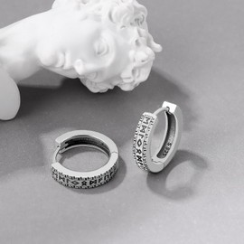 Unisex Hoop Earrings Viking Earrings for Men 925 Sterling Silver Viking Rune/Thor Hammer/Raven/Celtic Knot Hoop Earrings Black Earrings Gifts Jewellery for Men Women, Sterling Silver, No Gemstone