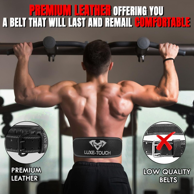 LUXE-TOUCH 7mm Thickened Premium Leather Weightlifting Belt, 4" Wide Heavy