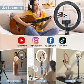 70.9" Auto Face Tracking Tripod 360° Rotation with 10" Ring Light, Phone Tripod & Selfie Stick with Remote for Cell Phone 4"-7", Motion Sensor Phone Tripod for Tiktok Live Stream Vlog Video Recording
