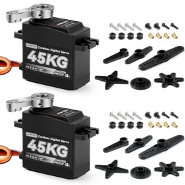 Smraza 45KG Coreless Servo Motor High Torque Steering: 2pcs 8.4V Waterproof Servo Digital Full Metal Gear Servo for RC 1/10 1/8 1/12 Scale Car Truck Crawler/Robot/Boat with 25T Servo Horn（180°×2）
