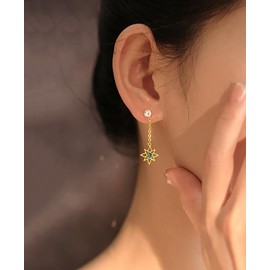 SLUYNZ 925 Sterling Silver Star Dangle Earrings Chain for Women Teen CZ Star Drop Dangly Earrings Cartilage Helix Piercing Earrings Tassel