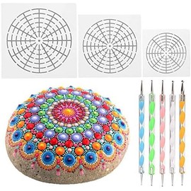 6 Pcs Mandala Art Painting Tools Kit with 5 Dotted Tools,Mylar Mandala Dotting Tools Painting Templates Stencils Dotting Pens for DIY Stone Drawing Rock Painting 8/12/16 Segments