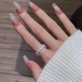 LRGKMCWTOB 925 Sterling Silver Double Layers Diamond Ring for Women, 925 Sterling Silver CZ Simulated Diamond Stackable Ring Eternity Bands for Women, Promise Statement Open Ring for Lover