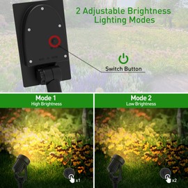 T-SUNUS Solar Spotlight for Outdoors, Solar Garden Light, Garden Spotlight, Solar Auto On/Off, IP65 Waterproof, 2 Brightness Modes, 3000 K, Warm White for Garden, Yard, Walkway