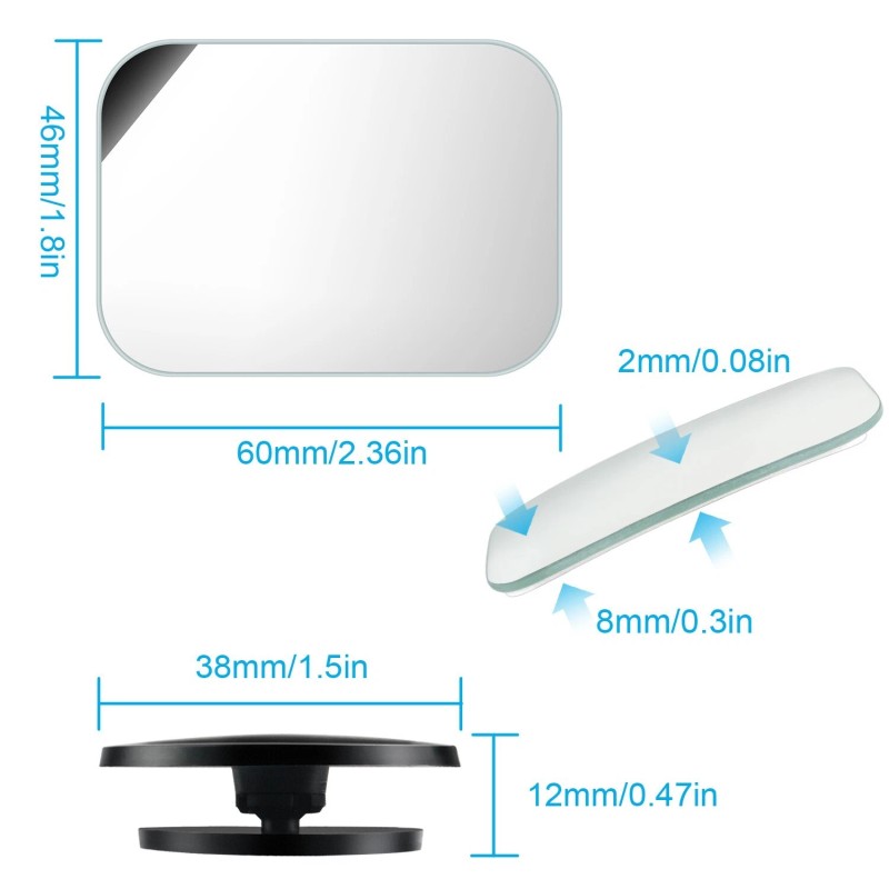 mingo-tech 2Pcs Blind Spot Mirror - 360° Wide Angle Convex