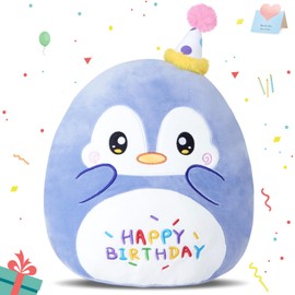 CozyWorld 13“ Birthday Penguin Plush Pillow,Soft Penguin Plushies Pillow Toys,Penguin Stuffed Animal,Cute Penguin Plush Happy Birthday Plush Toy Gifts for Kids & Birthday Party Decor