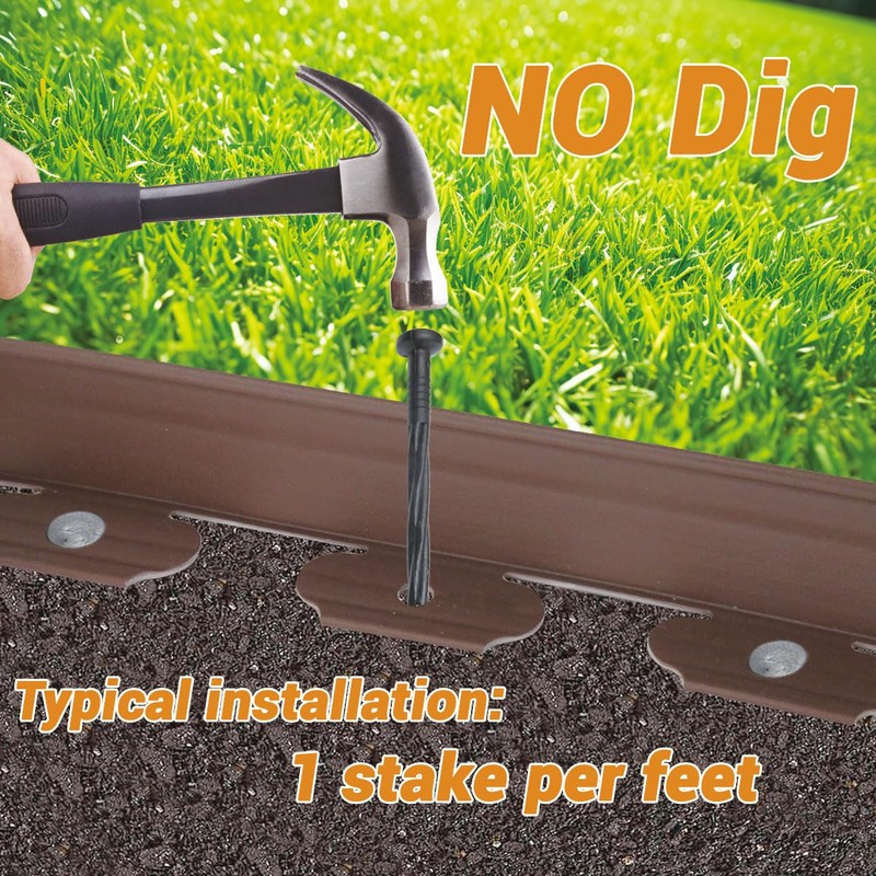 2In× 66Ft Landscape Edging with 120 Stakes, No Dig Garden