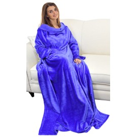 Catalonia Classy Tragbare Kuscheldecke mit Ärmeln, gemütliches Geschenk für Frauen Frau Freundin, warme weiche Fleece TV-Decke mit Armen für Sofa Couch, Geschenk für sie, 185 x 130 cm Blau