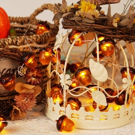 BOHON 3D Acorn Fall Decor Harvest String Lights Battery Powered with Remote and Timer 10ft 30 LEDs Thanksgiving Decorations for Home Christmas Party Autumn Tree Ornaments