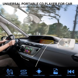 Portable CD Player for Car, Car CD Player with USB/AUX Ports, Plug and Play, Universal for Vehicle/TV/Laptop/Android 4.4 and Above Navigation, Anti-Vibration Design & Compact Design