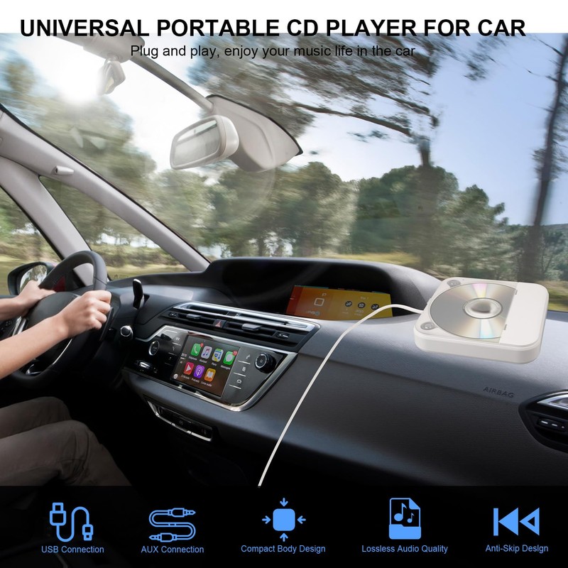 Portable CD Player for Car, Car CD Player with USB/AUX