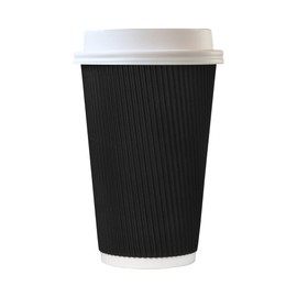 We Can Source It Ltd – 16oz Disposable Kraft Ripple Paper Cups with Black Lids – Insulated Black Paper Cups with 3 Ply Construction – 100% Compostable– for Tea, Coffee, Hot Drinks– 500Pc