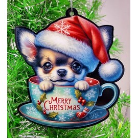 Generic Chihuahua Santa Pup in Merry Christmas Tea Cup Ornament