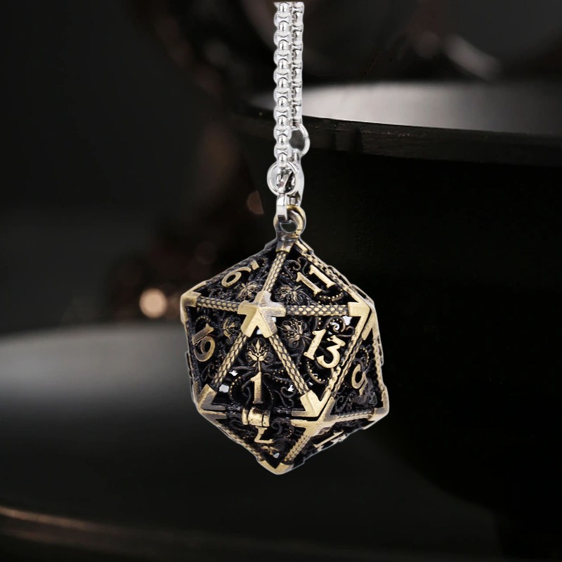 Mini Dice Set Necklace Antique Tiny Small Metal Hollow Polyhedral