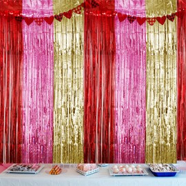Valentines Day Decorations 3 Pack 3.2ft x 8.2ft Red Pink Foil Fringe Curtains Tinsel Backdrop Curtain Photo Booth Streamer for Valentine's Day Wedding Decoration Party Supply