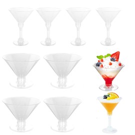 rflaueo 20pcs Plastic Martini Glasses 150ml Clear Plastic Cocktail Glasses Reusable Adjustable Stem Bar Glasses for Wedding Birthday Garden Christmas Picnic Parties(U173-20)