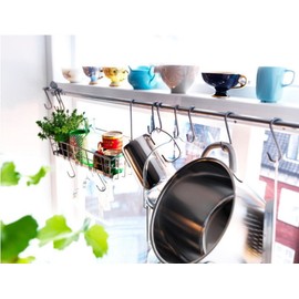 Ikea Steel Kitchen Organizer Set, 2 Rails and 20 Hooks, Silver