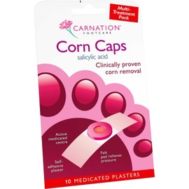 Carnation Footcare Corn Caps x 10, all-in-one, Salicylic Acid paste with soft felt corn ring. Relieves pressure and pain. One step application