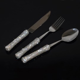 Bestbling Bling Rhinestone Crystal Dazzling Culinary Utensils Travel Set for Office, Lunch, and Travel (3, Silver)