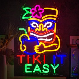 Jimeva Tiki Bar Neon Sign Tiki it Easy Neon Sign for Wall Decor Tiki Cocktail USB Dimmable LED Neon Lights for Beer Bar Kitchen Restaurant Home Pub Party Man Cave Club Shops Hotel Store Business Gift