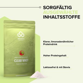 edubily nutrition® Clear Whey Isolate - Clear Protein Drink - Approx. 90% Protein Content - Lactose Free - 500 g Powder - Fruity Flavours (Raspberry Lime)