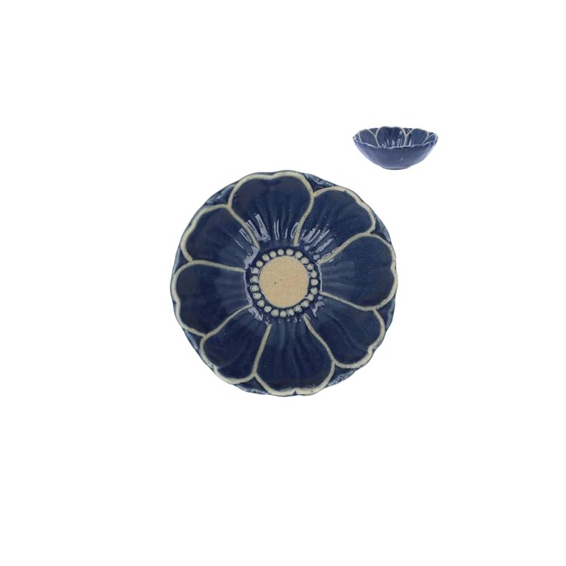 Gisela Graham Small Stoneware Bowl, Navy Blue, Flower Design