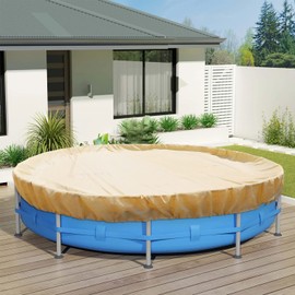ECOOPTS 10 ft Round Pool Cover for Above Ground Pools, Swimming Pool Cover Protector Winter Safety Cover (Beige)