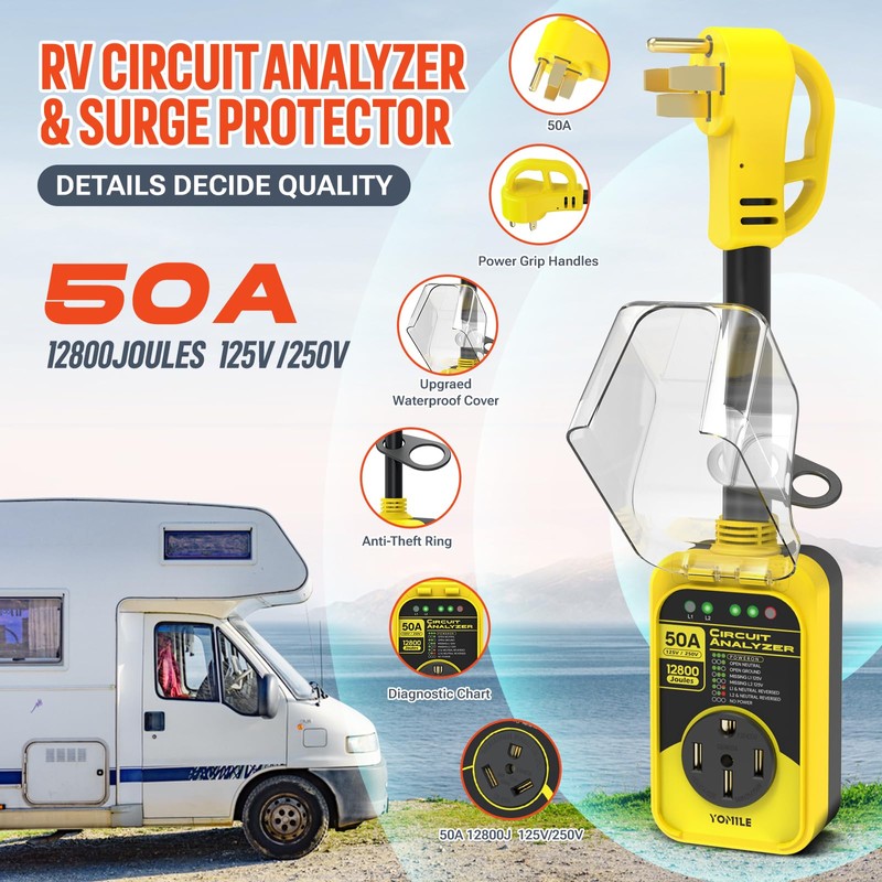 Yomile RV Surge Protector, 50 Amp 12800 Joules RV Circuit