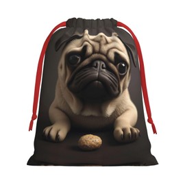 JEKYDOSD Pretty Pug Print Drawstring Gift Bag For Large Xmas Package Storage, Event Party Supplies, Christmas Party Favors