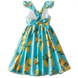 Nileafes Little Girl Floral Printed Ruffle Dress Backless Criss Cross Summer Beach Party Casual Sundress Size 7Y (7 Years, 145-Sky Blue)