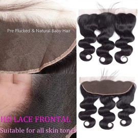 13x4 Ear to Ear Lace Closure 18 Inch HD Lace Frontal Body Wave 100% Remy Human Hair Lace Closure 180% Density Natural Black (13x4 Body Wave, 18 Inch)