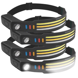 KryoLights Stirnlampe Kfz: 4er-Set Akku-Stirnlampen & Flutlichter, 3 SMD-COB-LED-Bänder, 3.000 lm (Stirnlampe LED rot, LED-Stirnlampe aufladbar USB)