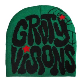 2THESTARS Trendy Y2K Graphic Beanie Wool Acrylic Beanies for Women and Men Stylish Headwear for Fashion-Forward Individuals - Green