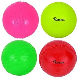 Kosma Windball Cricket Ball (Multipack of 4-1 Each of Red, Flourescent Yellow, Pink & Green) | Indoor & Outdoor Soft Training Cricket Ball for Coaching Practice