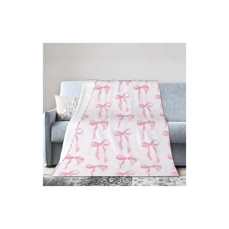 Pink Bow Fuzzy Blanket Cute Bowknot Throw Blanket Bowtie Cozy