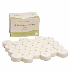 Kerzenmanufaktur Pure Soy Wax Tea Lights (Pack of 24) - Sustainable Tea Lights White - Eco Tea Lights without Case