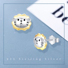 REDSUN Earrings for Women Girls 925 Sterling Silver Compass/Star/Horse/Pig/Lion Stud Earrings for Kids Birthday Gifts, Sterling Silver, Silver