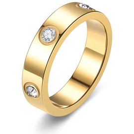 Tidefire Stainless Steel Love Friendship Ring Titanium Steel Ring Cubic Zirconia Ring for Men Women (Gold 5-9)